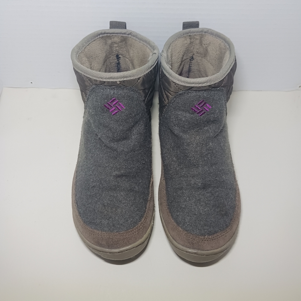 Women's Size 7 Columbia Omni-Tech Gray Brown Wool Slip-on Ankle Boots